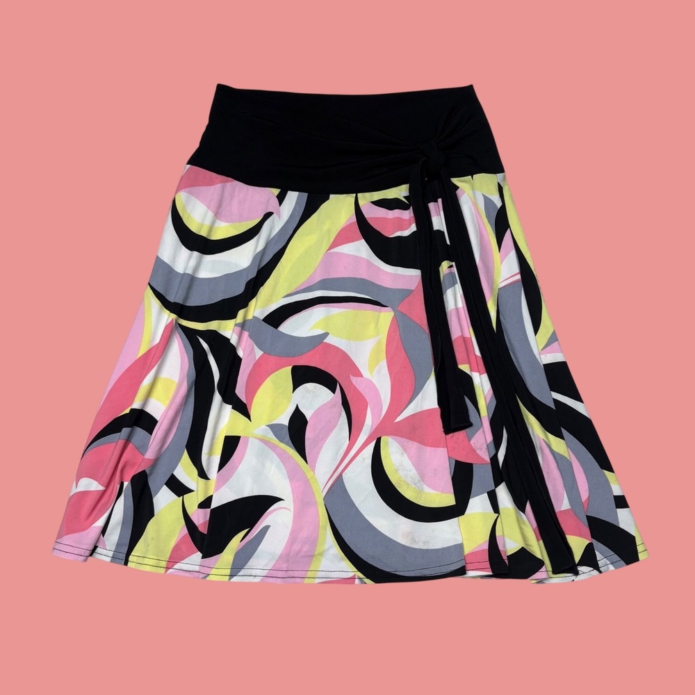 Joe Benbasset Women Pink Yellow Black Psychedelic Swirl A-Line Skirt Medium